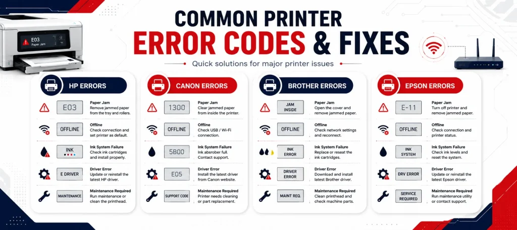 common printer error codes and fixes