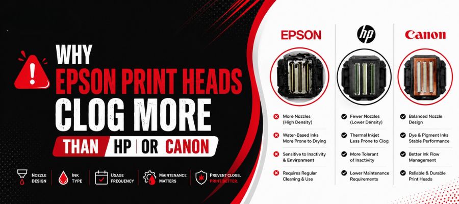 why epson print heads clog more than hp or canon